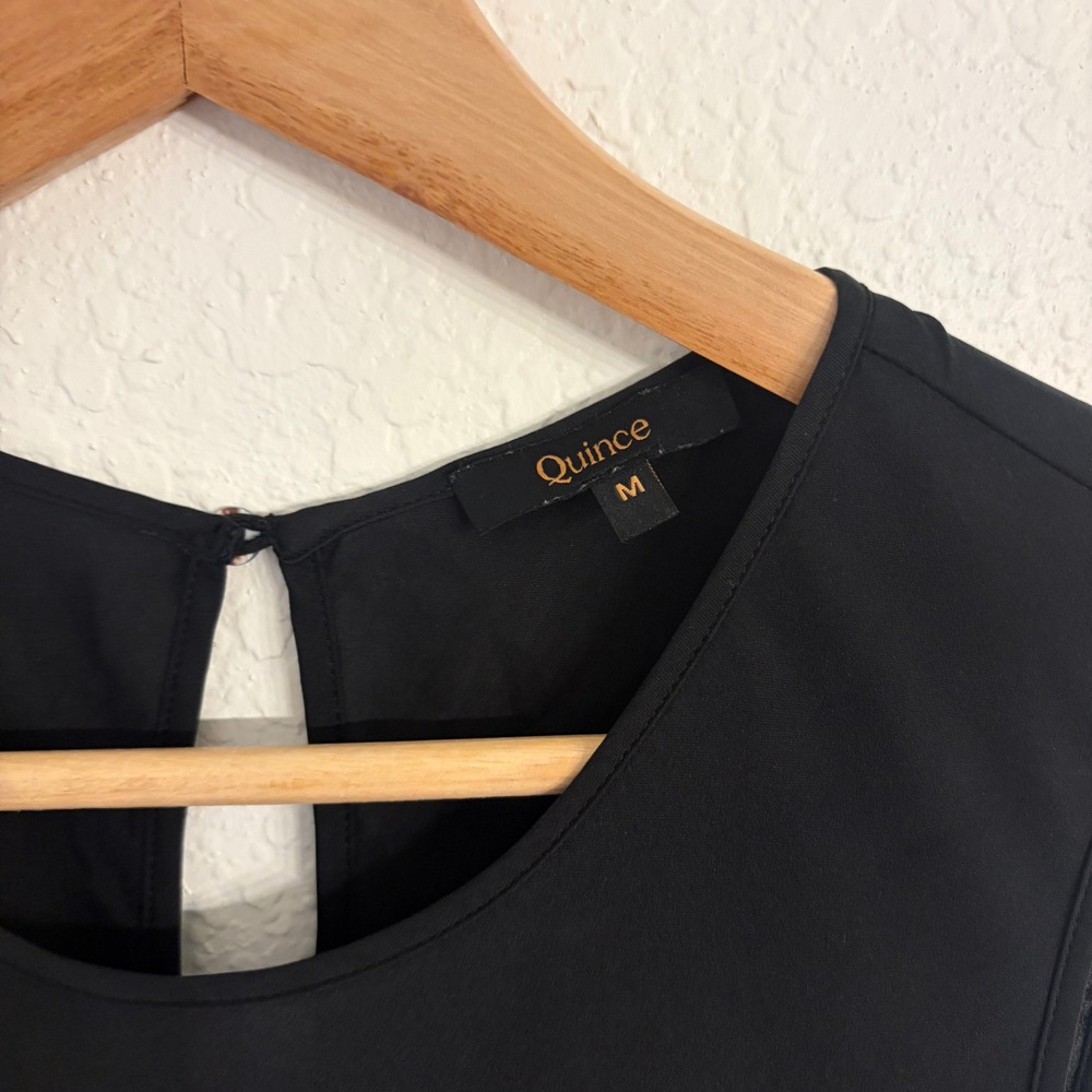 Quince Washable Stretch Silk Tank Midi Dress M Minimalist Bias Cut LBD Black - Picture 3 of 13